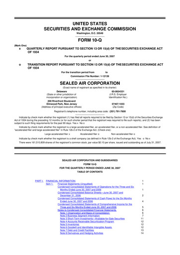 Miniature Sealed Air
 10-Q Rapport trimestriel  