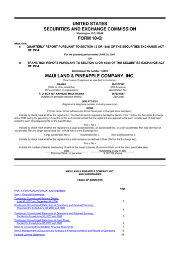 Thumbnail Maui Land & Pineapple Company 10-Q Quarterly Report FY 