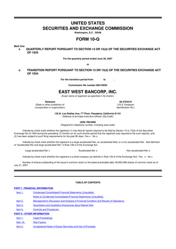 Thumbnail East West Bancorp
 10-Q Quarterly Report FY 
