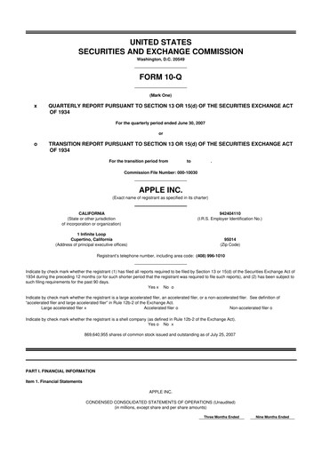 Thumbnail Apple 10-Q Quarterly Report FY 