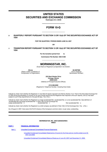 Thumbnail Morningstar
 10-Q Quarterly Report FY 