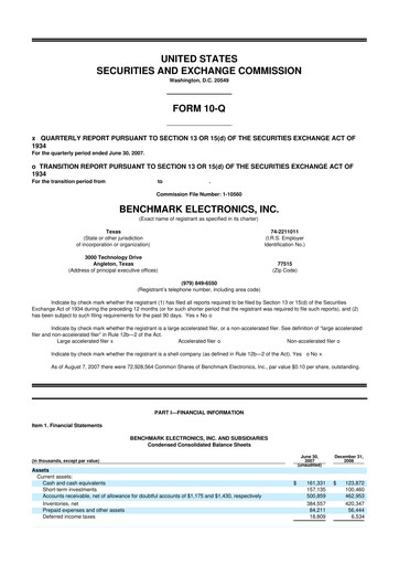 Vorschaubild Benchmark Electronics
 10-Q Quartalsbericht  