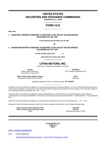 Thumbnail Lithia Motors 10-Q Quarterly Report FY 