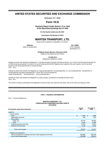 Thumbnail Marten Transport 10-Q Quarterly Report FY 