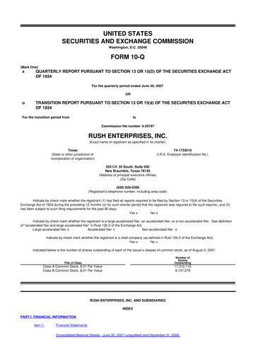 Thumbnail Rush Enterprises
 10-Q Quarterly Report FY 