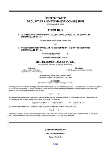 Vorschaubild Old Second Bancorp 10-Q Quartalsbericht  