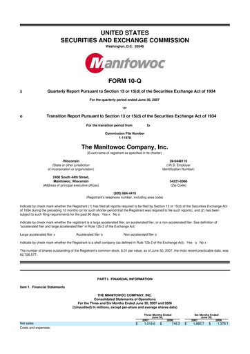 Thumbnail The Manitowoc Company
 10-Q Quarterly Report FY 