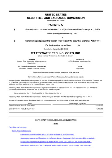 Thumbnail Watts Water Technologies
 10-Q Quarterly Report FY 