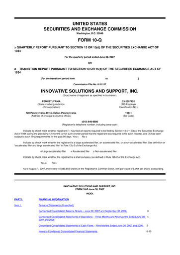 Miniature Innovative Solutions and Support 10-Q Rapport trimestriel  