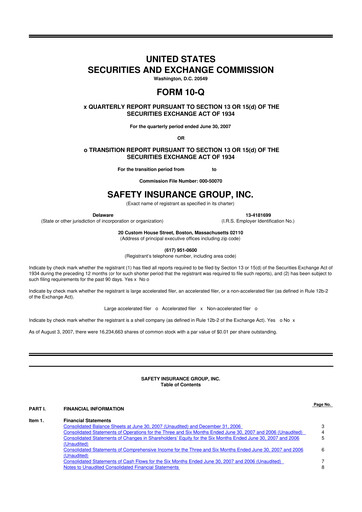 Thumbnail Safety Insurance
 10-Q Quarterly Report FY 