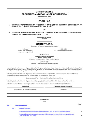Thumbnail Carter's 10-Q Quarterly Report FY 