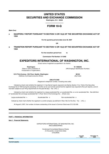 Thumbnail Expeditors International 10-Q Quarterly Report FY 