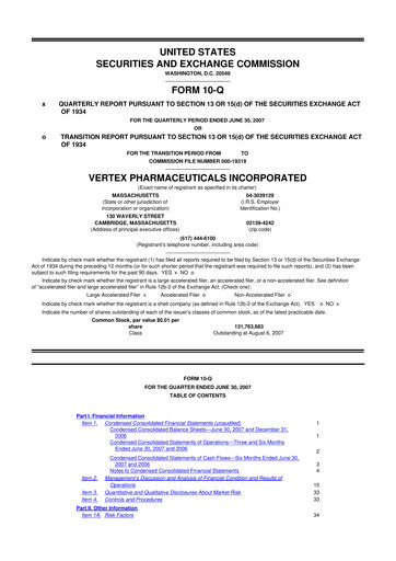 Thumbnail Vertex Pharmaceuticals 10-Q Quarterly Report FY 