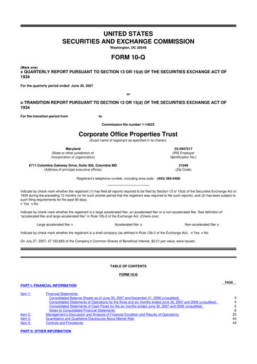 Miniature COPT Defense Properties 10-Q Rapport trimestriel  