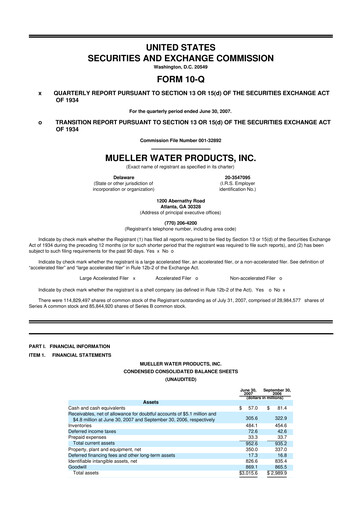 Miniature Mueller Water Products
 10-Q Rapport trimestriel  