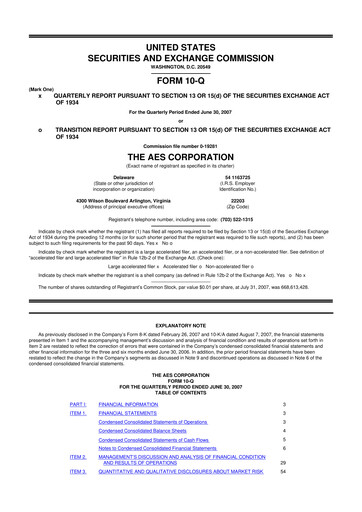 Thumbnail AES 10-Q Quarterly Report FY 