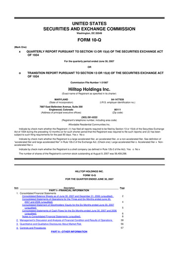 Thumbnail Hilltop Holdings 10-Q Quarterly Report FY 