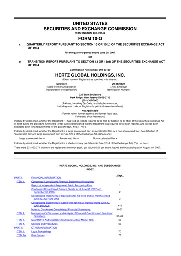 Miniature Herc Holdings
 10-Q Rapport trimestriel  