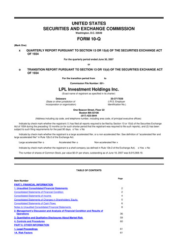 Thumbnail LPL Financial
 10-Q Quarterly Report FY 