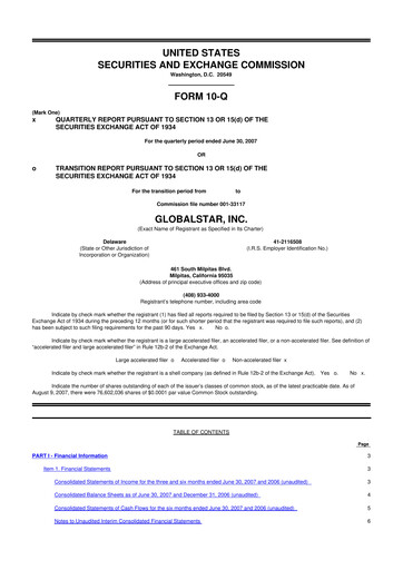 Thumbnail Globalstar
 10-Q Quarterly Report FY 