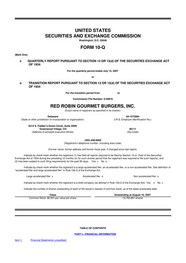 Miniature Red Robin
 10-Q Rapport trimestriel  