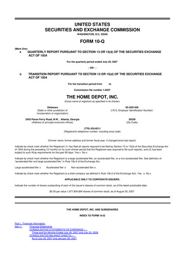 Thumbnail Home Depot 10-Q Quarterly Report FY 