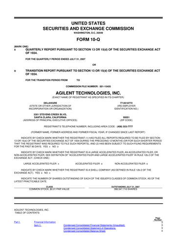 Thumbnail Agilent Technologies 10-Q Quarterly Report FY 