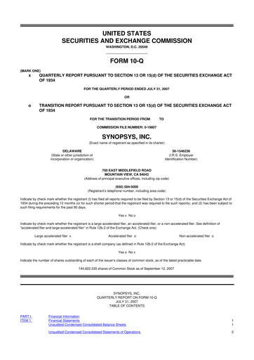 Thumbnail Synopsys 10-Q Quarterly Report FY 