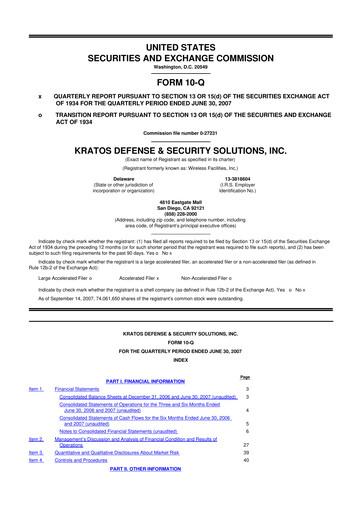 Thumbnail Kratos Defense & Security Solutions 10-Q Quarterly Report FY 
