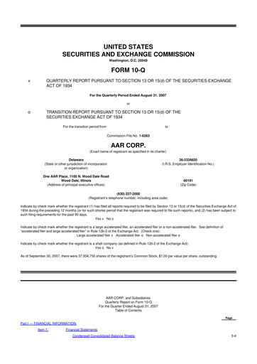 Thumbnail AAR 10-Q Quarterly Report FY 
