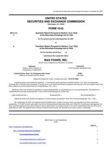 Miniature B&G Foods

 10-Q Rapport trimestriel  