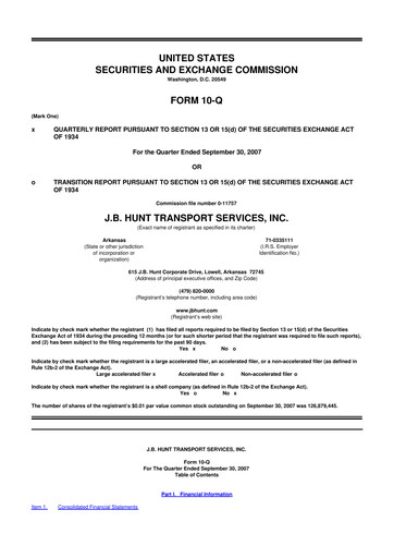 Thumbnail J. B. Hunt
 10-Q Quarterly Report FY 
