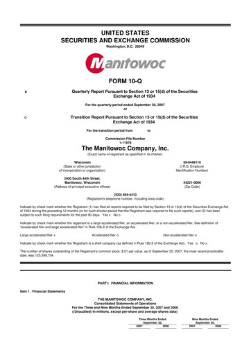 Thumbnail The Manitowoc Company
 10-Q Quarterly Report FY 