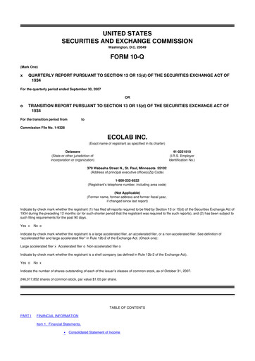 Thumbnail Ecolab 10-Q Quarterly Report FY 