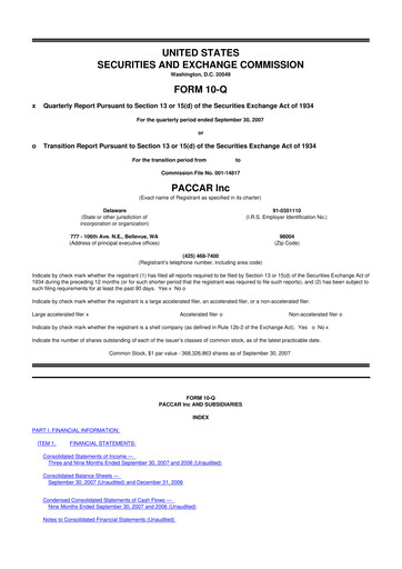 Thumbnail Paccar 10-Q Quarterly Report FY 