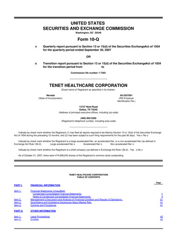Thumbnail Tenet Healthcare 10-Q Quarterly Report FY 