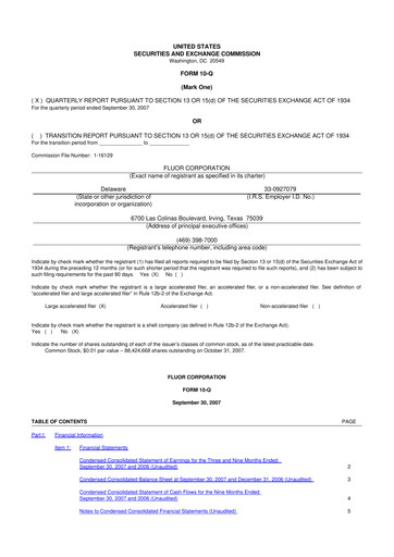 Thumbnail Fluor Corporation
 10-Q Quarterly Report FY 