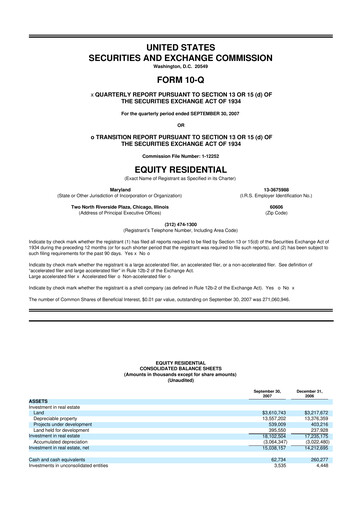 Thumbnail Equity Residential
 10-Q Quarterly Report FY 