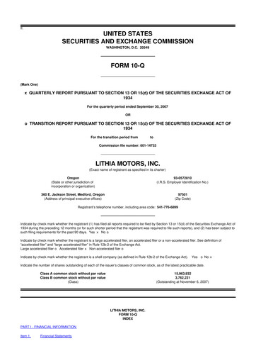 Thumbnail Lithia Motors 10-Q Quarterly Report FY 