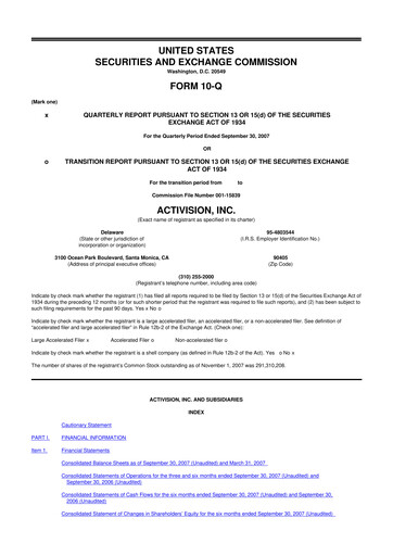 Thumbnail Activision Blizzard 10-Q Quarterly Report FY 