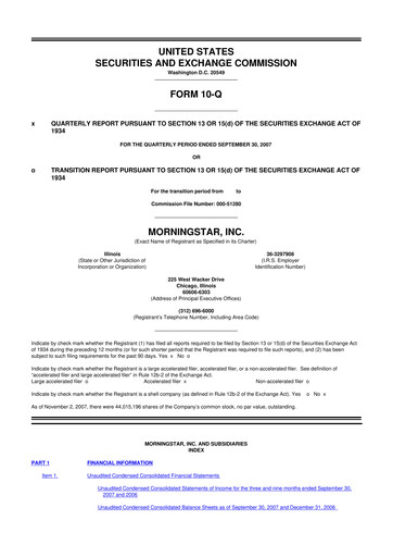 Thumbnail Morningstar
 10-Q Quarterly Report FY 