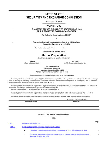 Thumbnail Hexcel
 10-Q Quarterly Report FY 