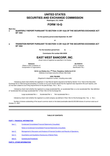 Thumbnail East West Bancorp
 10-Q Quarterly Report FY 