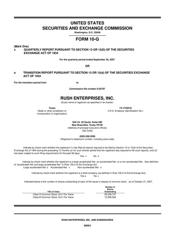 Thumbnail Rush Enterprises
 10-Q Quarterly Report FY 