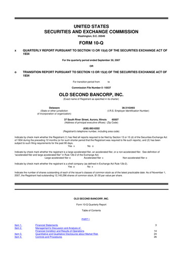 Vorschaubild Old Second Bancorp 10-Q Quartalsbericht  