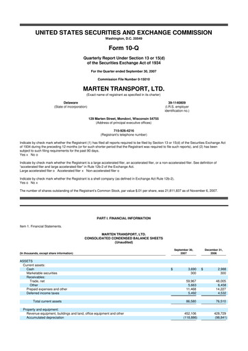Thumbnail Marten Transport 10-Q Quarterly Report FY 