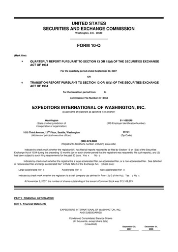 Thumbnail Expeditors International 10-Q Quarterly Report FY 