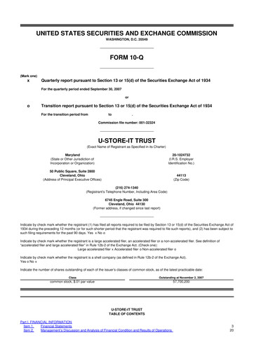 Thumbnail CubeSmart
 10-Q Quarterly Report FY 