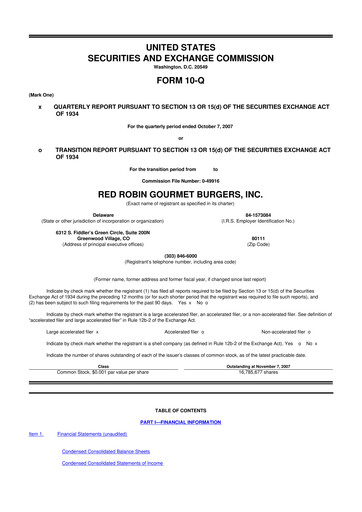 Miniature Red Robin
 10-Q Rapport trimestriel  