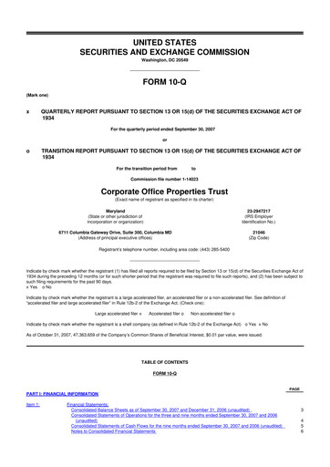 Miniature COPT Defense Properties 10-Q Rapport trimestriel  